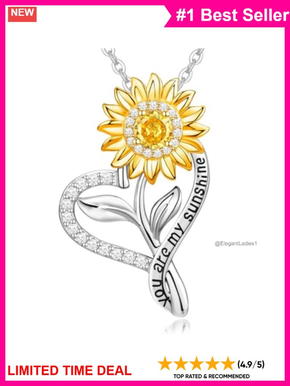 18K Gold Plated Sunflower Necklace 925 Sterling Silver Pendant You Are My